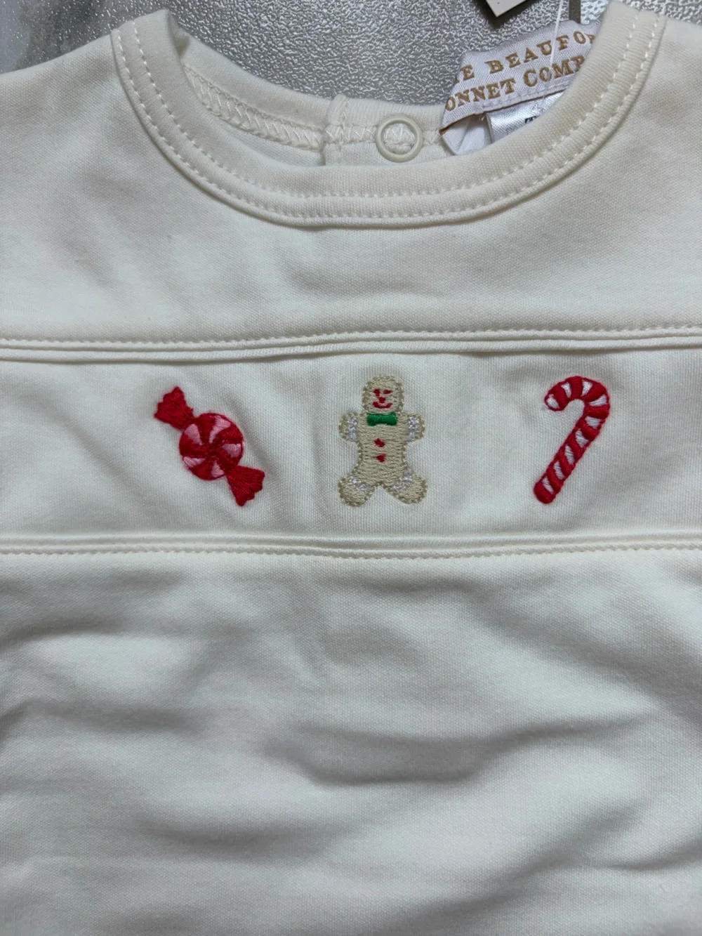 NWT TBBC Cream Festive Pima Cotton Harts Hold Me Embroidered Set Unisex 0-3M